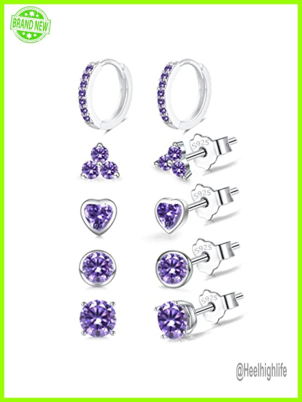 925 Sterling Silver Stud Hoop Earrings Set Hypoallergenic Cubic Zirconia